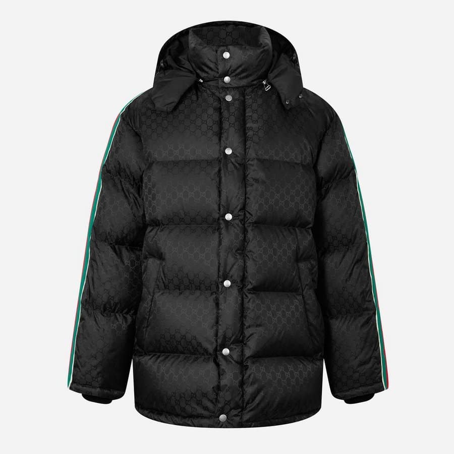 Gucci GG Nylon Jacquard Web Long Sleeve Short Puffer Jacket